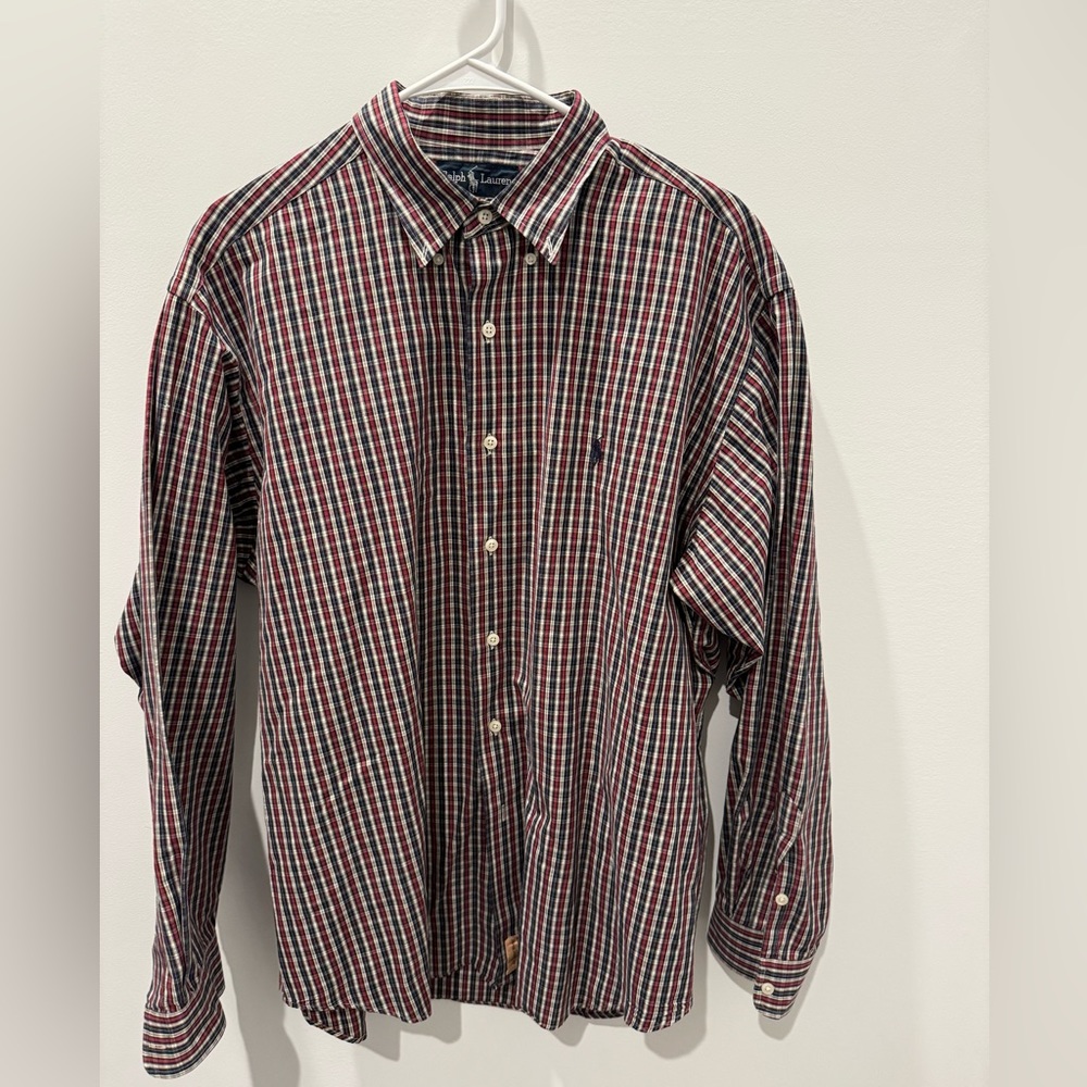 Ralph Lauren Marlowe 100% cotton Red and Blue plaid button down dress sh…